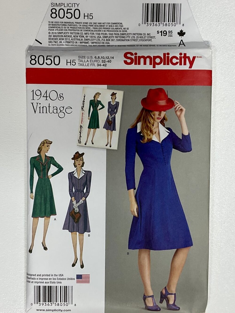 Simplicity 8050 40s Era Dress Uncut Sewing Pattern Womens Retro Costume Vintage